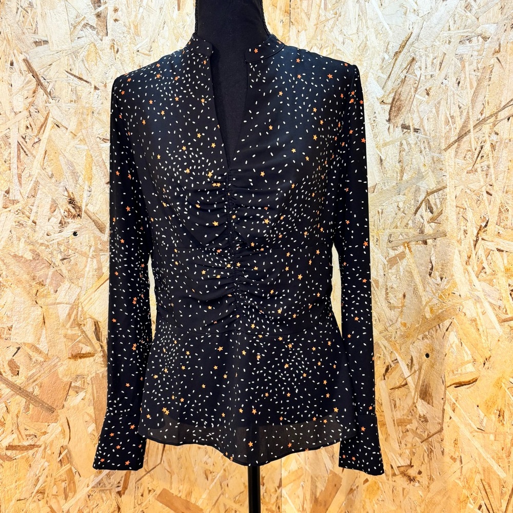 Karen Millen Star Print Blouse US 8 | Ruched Front | Celestial Chic - Stars